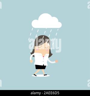 Déprimé businesswoman walking in the rain. Illustration de Vecteur