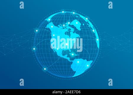 Réseau mondial des lignes de portée. Carte du monde avec des points point concept connexion de global business background. Illustration de Vecteur