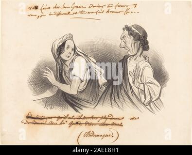 Une lithographie de 1841 d'Honoré Daumier intitulée va faire admirer ta fureur, représentant des personnages en mouvement expressif avec des gestes, des expressions faciales, des vêtements et des interactions sociales, reflétant la vie française du XIXe siècle. Banque D'Images
