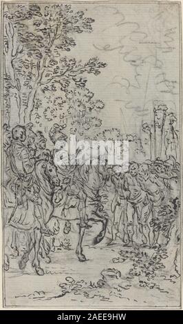 Illustration par Hubert François Gravelot montrant des captifs présentés devant un commandant militaire, mettant en évidence la hiérarchie, la tenue vestimentaire et l'interaction, reflétant le style de dessin européen du XVIIIe siècle. Banque D'Images