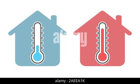 L'icône du thermomètre avec accueil inscrivez-vous, pour la température dans la pièce concept - Illustration vecteur symbole. Illustration de Vecteur