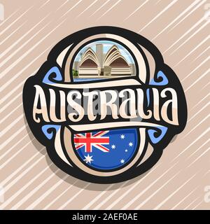 Logo vectoriel pour l'Australie, pays aimant frigo avec drapeau d'état australien d'origine, caractère brosse pour mot l'Australie et Australian National cote Illustration de Vecteur