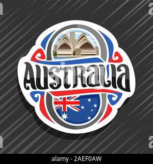 Logo vectoriel pour l'Australie, pays aimant frigo avec drapeau d'état australien d'origine, caractère brosse pour mot l'Australie et Australian National cote Illustration de Vecteur