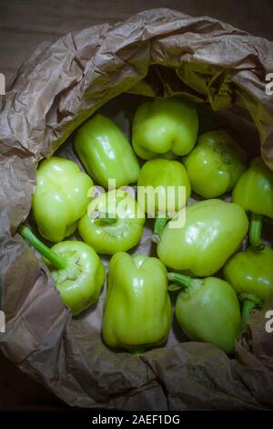 Maison bio petits piments dans un sac de papier renouvelables Banque D'Images