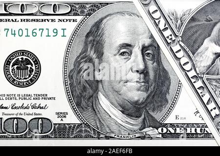 Portrait de Benjamin Franklin à partir de cent dollars le projet de loi. Banque D'Images