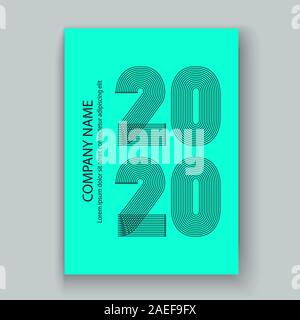 Rapport annuel 2020 Couverture des numéros de lignes fines. Année 2020 Conception du texte en couleur tendance noir sur fond abstrait aqua mente. Vector illustration. Ou Illustration de Vecteur