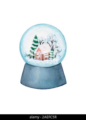 Snow globe. Aquarelle Illustration de Noël. Nouveau design de l'année. Faites à la main. Banque D'Images