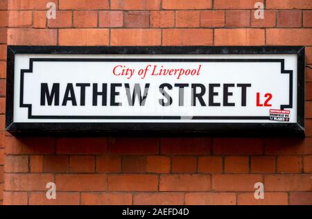 Mathew Street sign in Liverpool, Royaume-Uni Banque D'Images