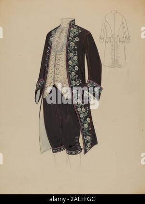 Man's court costume est une œuvre de Jessie M. Benge datant de 1936 représentant les vêtements habillés portés par les hommes à la cour, mettant l'accent sur les détails vestimentaires, la posture et les éléments décoratifs. Banque D'Images