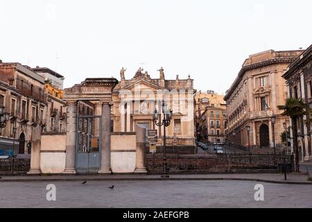 Vue de l'amphithéâtre romain à Stesicoro, Catania Banque D'Images