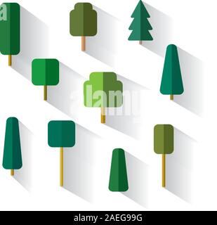 Définir des arbres dans un style design plat vector isolated on white Illustration de Vecteur