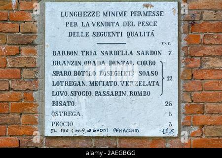 Venise, Italie - 30 Sep 2018 : inscription historique sur la construction du marché au poisson à Venise Banque D'Images