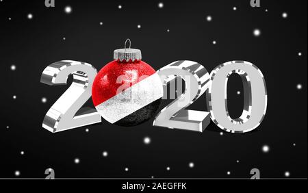 Bonne année 2020, d'un drapeau à moto,Principauté de sur un jouet de Noël, décorations isolé sur fond sombre. Noël créatif concept. Banque D'Images