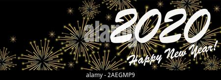 D'artifice de couleur d'or pour le Nouvel An concept panorama 2020 salutations avec fond noir Illustration de Vecteur
