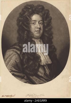 Gravure de Robert Cecil par John Smith d'après Sir Godfrey Kneller de 1697, représentant l'homme d'État en tenue formelle avec une attention particulière aux traits du visage, à la posture et au costume d'époque. Banque D'Images