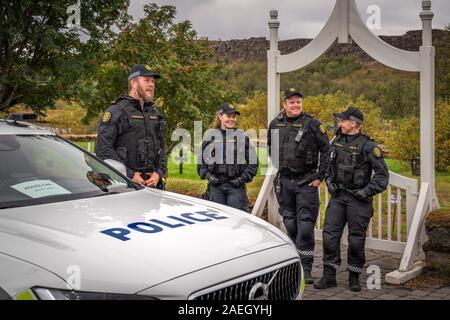 La Police islandaise, le Parc National de Thingvellir, Islande Banque D'Images