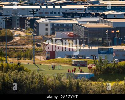 La pratique du football pour un club local dans une banlieue de Reykjavik, Islande, Hafnarfjörður Banque D'Images