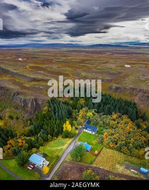 Automne- Hôtel de campagne, de Borgarfjordur fjord, ouest de l'Islande Banque D'Images