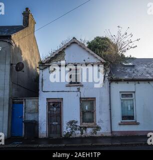 Vieille maison en ruines dans la région de Donaghadee avec arbres croissant sur le toit Banque D'Images