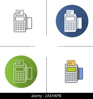 Terminal de Point de l'icône. Modèle plat, linéaire et de couleurs. Store terminal de paiement avec chèque et carte de crédit. Illustrations vectorielles Illustration de Vecteur