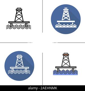 La mer au large des côtes et icône. Modèle plat, linéaire et de couleurs. Illustrations vectorielles Illustration de Vecteur