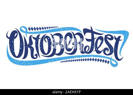 Carte de vœux de vecteur pour l'Oktoberfest, créatifs font calligraphique pour le festival de la bière allemande moderne avec tourbillons et motif de losange, typo branchée d'origine Illustration de Vecteur
