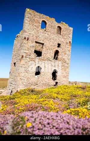 Une ancienne mine d'étain abandonnées sur la lande au dessus de St Agnes, Cornwall, UK. Banque D'Images