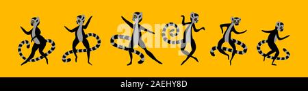 Bannière battante avec cute cartoon lémuriens. Set of funny animaux exotiques sur fond jaune. Télévision vector illustartion. Illustration de Vecteur
