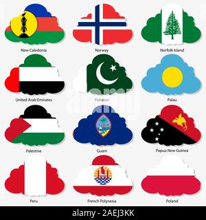 Définir les indicateurs d'états souverains du monde à former des nuages. Vector illustration. Numéro de série 12. Des couleurs exactes. Changements faciles. Illustration de Vecteur