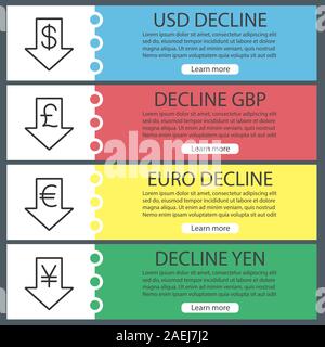 Taux de devises modèles de page web de l'automne. Baisse du dollar US, Euro, GBP, Yen. Couleur du site Menu avec icônes linéaire. En-têtes vecteur co design Illustration de Vecteur