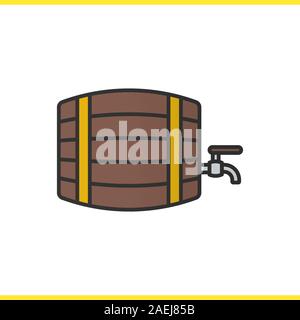Tonneau en bois de l'alcool l'icône de couleur. Le whisky, la bière ou le baril de rhum avec robinet. Bar et enseigne de pub. Vector illustration isolé Illustration de Vecteur