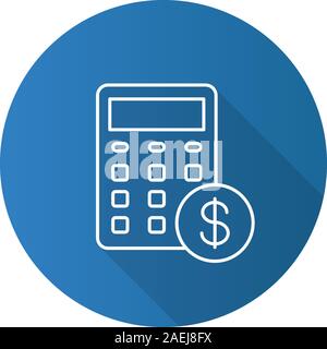 Télévision calculs long shadow linéaire icône. Calculatrice avec le signe du dollar. La planification financière. Symbole Description vectorielle Illustration de Vecteur