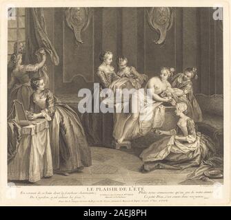 Tableau de Louis de Surugue de Surgis de 1744 d'après Jean-Baptiste Joseph Pater, représentant des scènes de plaisirs estivaux. L'œuvre illustre des activités de loisirs du XVIIIe siècle et des éléments stylistiques rococo. Banque D'Images