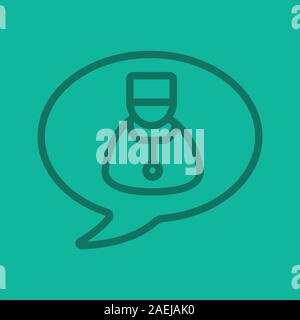 Consultation médicale linéaire couleur icône. Bulle de chat avec un médecin. Fine ligne contours symboles sur fond de couleur. Vector illustration Illustration de Vecteur