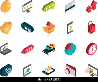 Ecommerce business internet icons set vector illustration isométrique Illustration de Vecteur