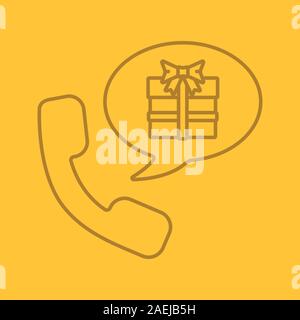 Icône linéaire couleur organisateur du parti. Dons par téléphone. Combiné à l'heure actuelle fort à l'intérieur de bulle. Fine ligne les symboles de contour sur un fond de couleur. Ve Illustration de Vecteur