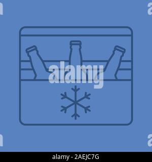 Réfrigérateur portable linéaire couleur icône. Réfrigérateur portable avec des bouteilles de bière. Fine ligne contours symboles sur fond de couleur. Vector illustration Illustration de Vecteur