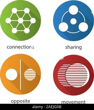 Symboles abstraits design plat long shadow glyphe icons set. Le partage, connexions, en face, le mouvement des concepts. Silhouette Vector illustration Illustration de Vecteur