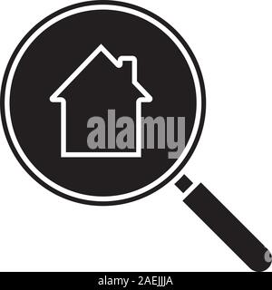 Real estate search icône glyphe. Recherche maison ossature symbole. Loupe avec à l'intérieur du bâtiment. L'espace négatif. Vector illustration isolé Illustration de Vecteur