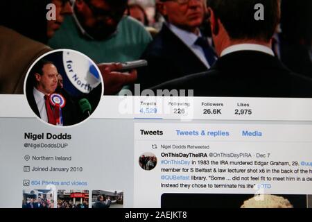 Compte Twitter de Nigel Dodds - leader adjoint du Parti unioniste démocratique (DUP) Banque D'Images