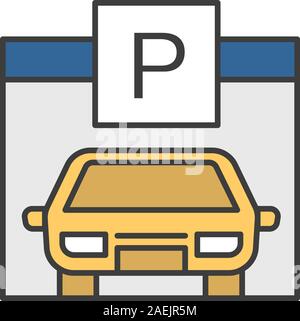 Place de parking, parking, abri auto l'icône de couleur. Garage double avec P signe. Vector illustration isolé Illustration de Vecteur