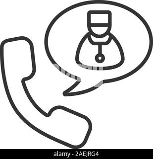 Appel téléphonique à votre médecin l'icône linéaire. Fine ligne illustration. Combiné avec le thérapeute de l'intérieur de bulle. Symbole de contour. Dessin vectoriel aperçu isolés Illustration de Vecteur