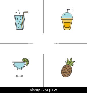 Des boissons rafraîchissantes color icons set. Limonade, cocktails, de l'ananas. Illustrations vectorielles Illustration de Vecteur