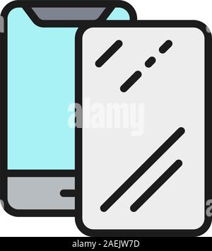 Verre protecteur vecteur sur smartphone télévision l'icône de la ligne de couleur. Illustration de Vecteur