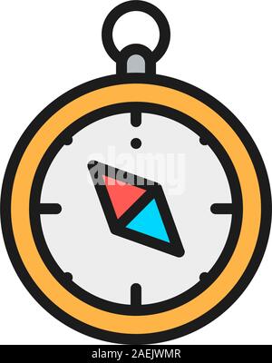 Vector compass navigator, l'icône de la ligne de couleur à plat. Isolé sur fond blanc Illustration de Vecteur