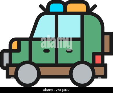 Off road automobile, SUV, voiture pour voyager sur l'icône de la ligne de couleur à plat. Illustration de Vecteur