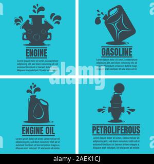 Bannières de pétrole. Du développement et de l'extraction d'huile Flyer. L'essence, station essence, la recherche. Arrière-plan de la production d'essence du monde. Biz, symbole de l'huile Illustration de Vecteur
