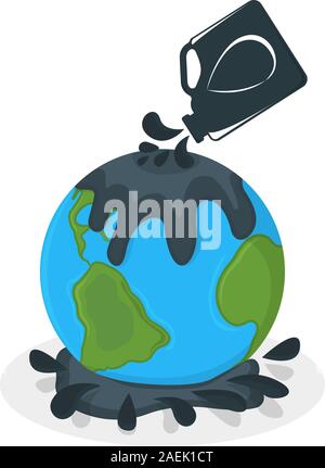 La pollution de l'huile de la terre et de l'icône Concept Label. La pollution de la terre par le pétrole. L'icône, symbole de la catastrophe et de l'insigne. Cartoon Vector illustration. Illustration de Vecteur