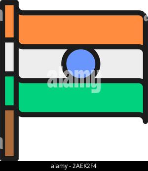 Drapeau de l'Inde sur l'icône de la ligne de couleur à plat. Isolé sur fond blanc Illustration de Vecteur