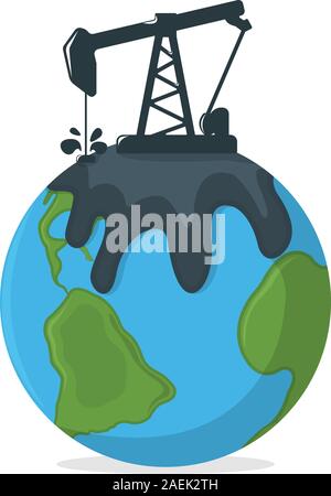 Concept de la pollution par les hydrocarbures et l'icône de l'étiquette. La pollution de la terre par le pétrole. Catastrophe technogénique symbole, icône et d'un insigne. Cartoon Vector illustration. Illustration de Vecteur